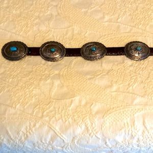 Western style, genuine, leather, genuine, silver, and turquoise belt
